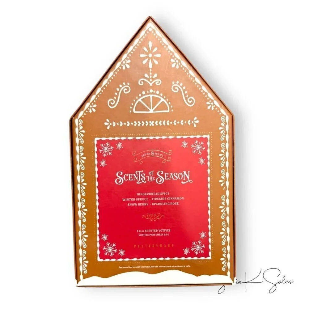 Pottery Barn Christmas Classic Holiday Gingerbread House Votives -‎ Set of 5